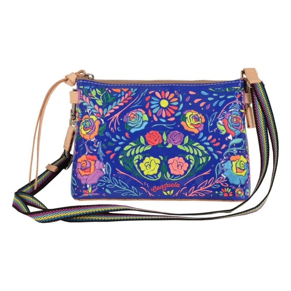 Consuela Mango Royal Blue Floral Crossbody with Multicolor Strap